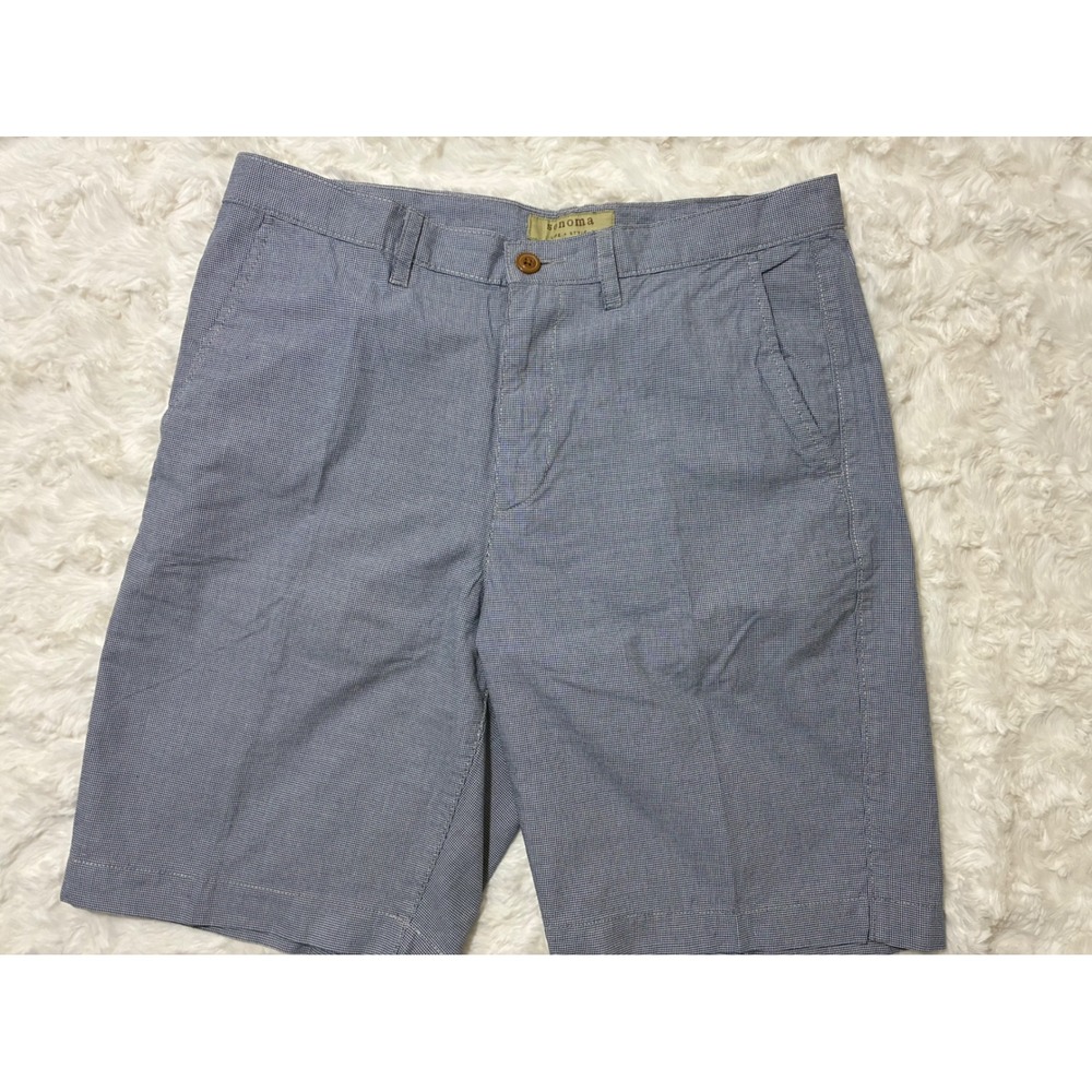 Sonoma Mens Blue Micro Houndstooth Flat Front Cotton Shorts Size 33 9 Inseam